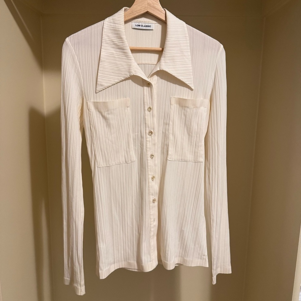 Low Classic Cream Button Down Shirt with Notched Collar